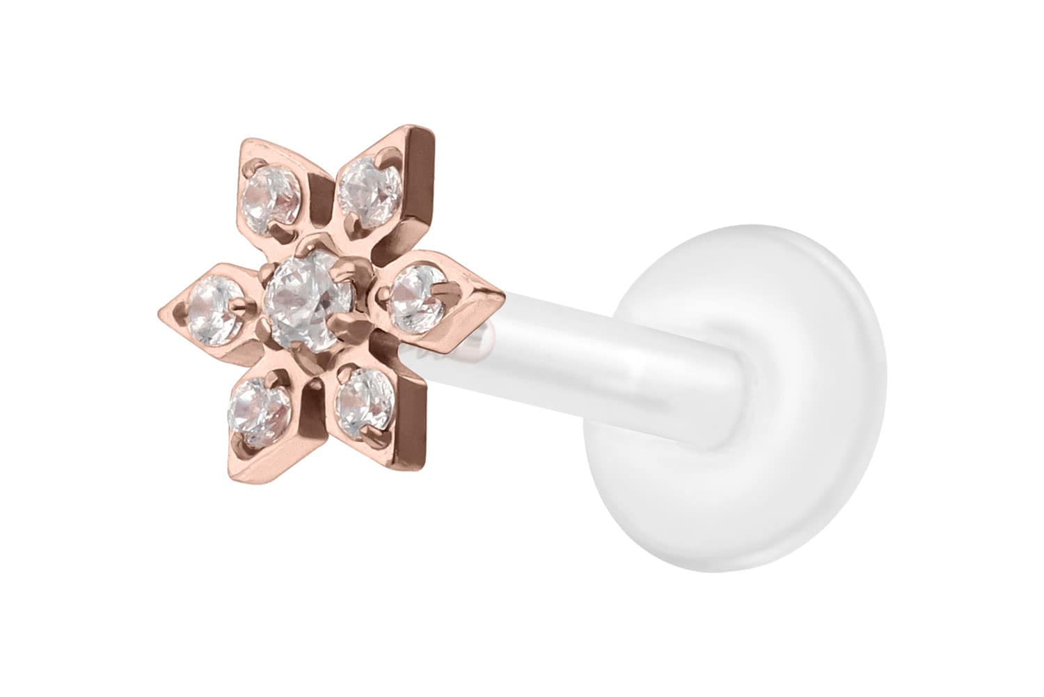 PTFE Labret Piercing mit Innengewinde + Titan-Aufsatz KRISTALLBLUME
